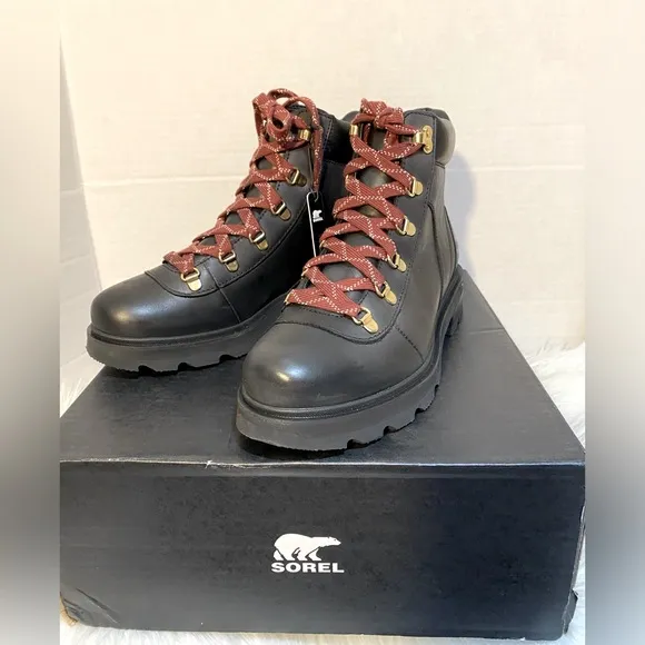 Sorel Women's Lennox Hiker Black Leather Waterproof Boots Size 9.5