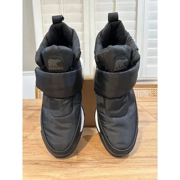 Sorel Women's Ona RMX Waterproof Puffy Strap Bootie Black White Size 8 NWOB