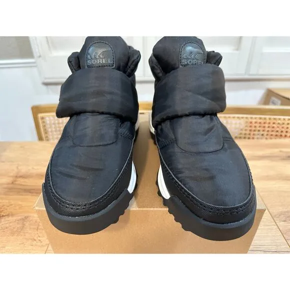 Sorel Women's Ona RMX Waterproof Puffy Strap Bootie Black White Size 8 NWOB