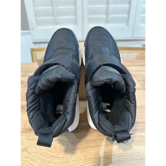 Sorel Women's Ona RMX Waterproof Puffy Strap Bootie Black White Size 8 NWOB
