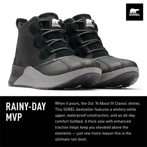 SOREL WOMEN'S OUT N ABOUT III CLASSIC WATERPROOF BOOTS - BLACK, GRILL - SIZ