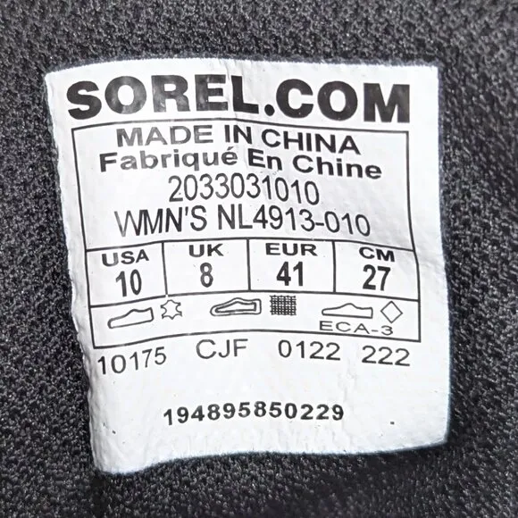 Sorel* Women's Out N About Lace-Up Waterproof Material Black Wedge Boot~ US 10