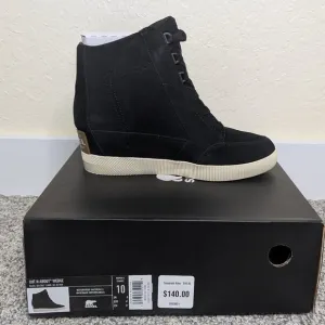 Sorel* Women's Out N About Lace-Up Waterproof Material Black Wedge Boot~ US 10