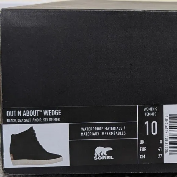 Sorel* Women's Out N About Lace-Up Waterproof Material Black Wedge Boot~ US 10