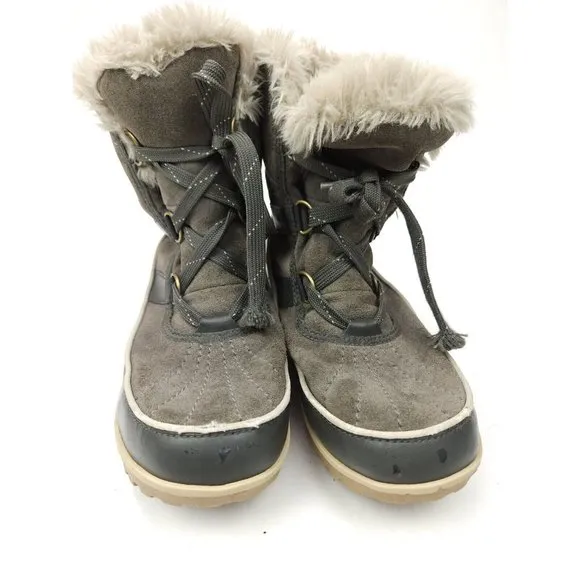 Sorel Women’s Tivoli II Boots Gray Suede Waterproof Faux Fur Lined Size 9.5