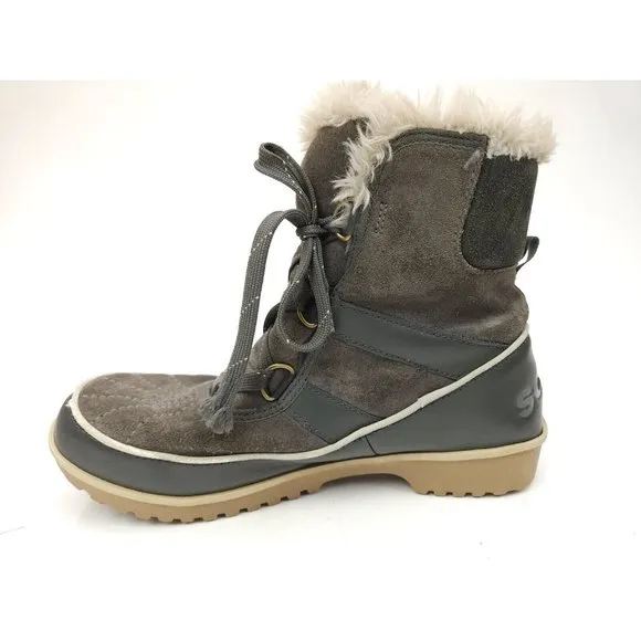 Sorel Women’s Tivoli II Boots Gray Suede Waterproof Faux Fur Lined Size 9.5