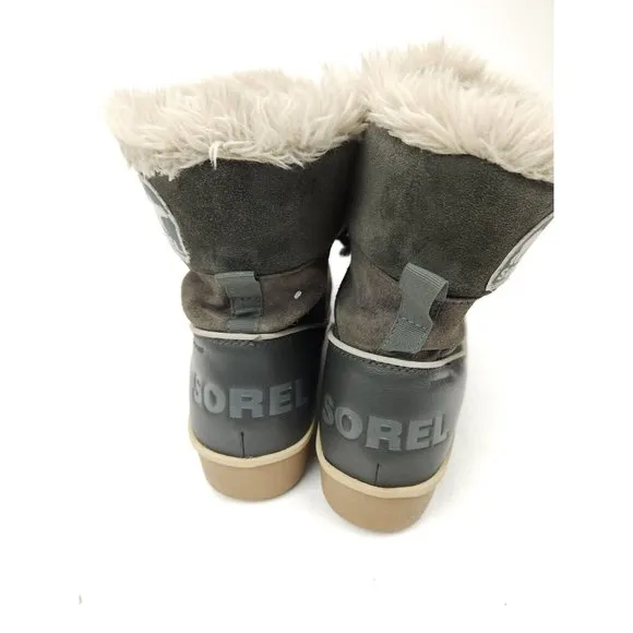 Sorel Women’s Tivoli II Boots Gray Suede Waterproof Faux Fur Lined Size 9.5