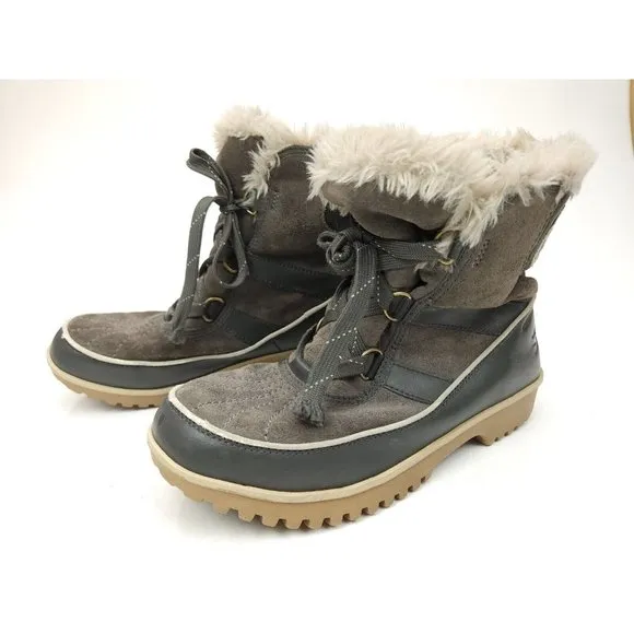 Sorel Women’s Tivoli II Boots Gray Suede Waterproof Faux Fur Lined Size 9.5