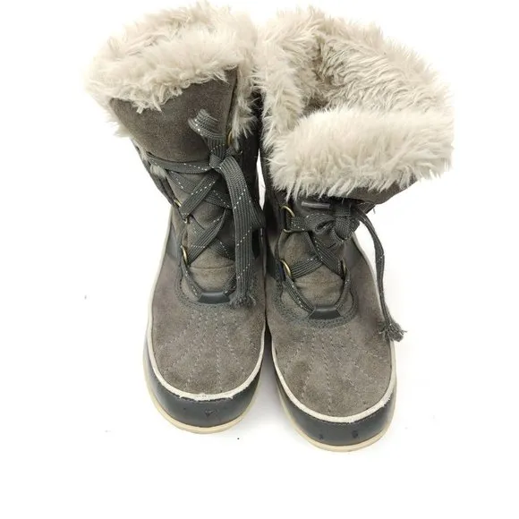 Sorel Women’s Tivoli II Boots Gray Suede Waterproof Faux Fur Lined Size 9.5