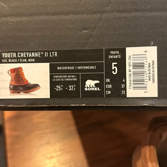 SOREL Youth Cheyanne II LTR Elk Black Waterproof Lace Up Boots 5 Box EXCELLENT