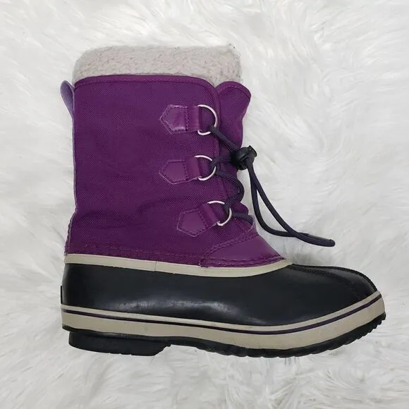 SOREL Kids' Yoot Pac Waterproof Boots Nylon Canvas In Purple Winter Snow Size 3