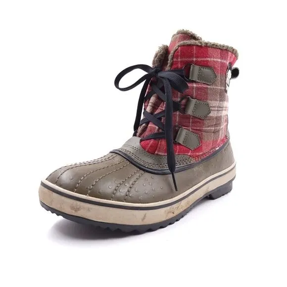 Sorel Tivoli Plaid Womens Size 9 Red Brown Waterproof Winter Boots 1549 316