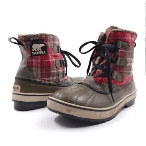 Sorel Tivoli Plaid Womens Size 9 Red Brown Waterproof Winter Boots 1549 316