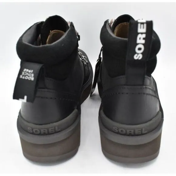 Sorel Womens Size 8.5 Hi Line Hiker Jet Black Waterproof Leather Lace Up Boots