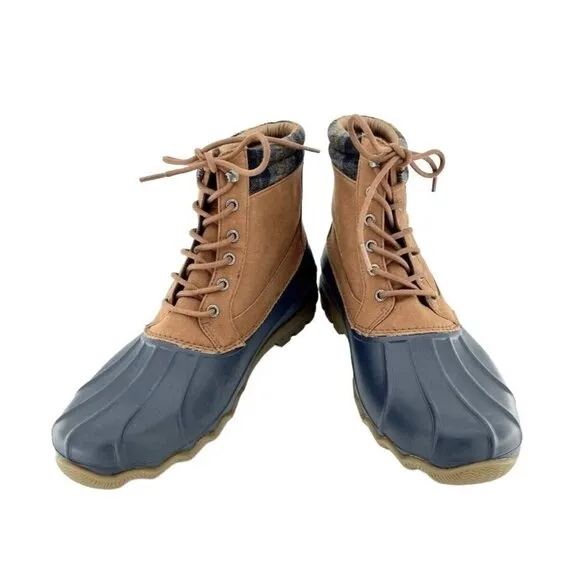 Sperry Brewster Plaid Collar Waterproof Men's Ankle Rubber Boots SZ 12 New