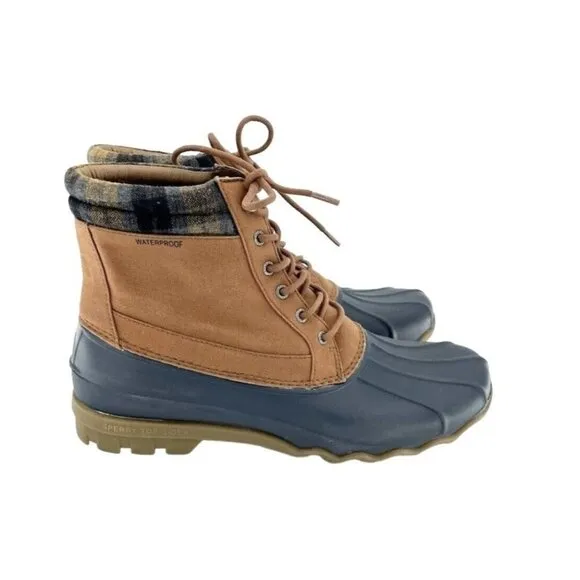 Sperry Brewster Plaid Collar Waterproof Men's Ankle Rubber Boots SZ 12 New