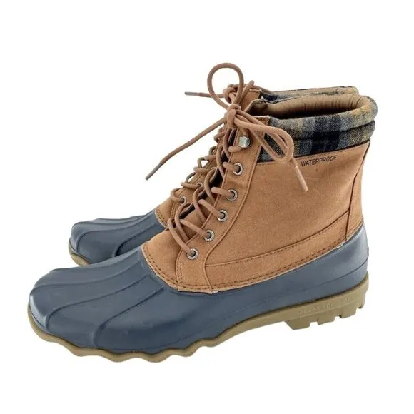 Sperry Brewster Plaid Collar Waterproof Men's Ankle Rubber Boots SZ 12 New