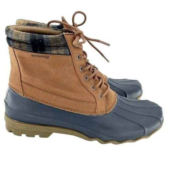 Sperry Brewster Plaid Collar Waterproof Men's Ankle Rubber Boots SZ 12 New