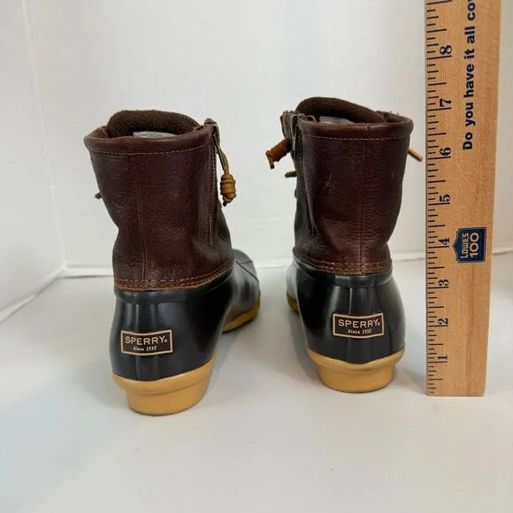 Sperry Saltwater Duck Boots Brown Leather Waterproof Women's Size 8.5