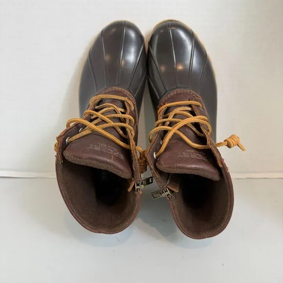 Sperry Saltwater Duck Boots Brown Leather Waterproof Women's Size 8.5