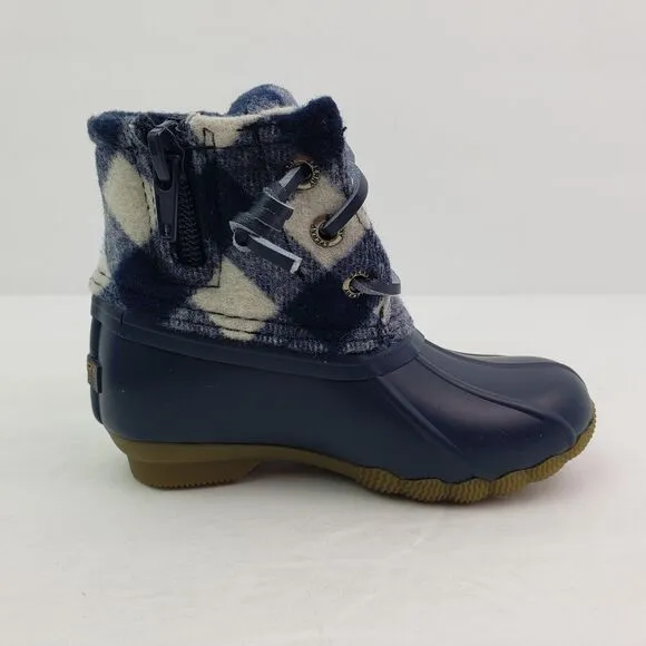 Sperry Top Sider Saltwater Toddler Size 7 Blue Plaid Wool Waterproof Duck Boots