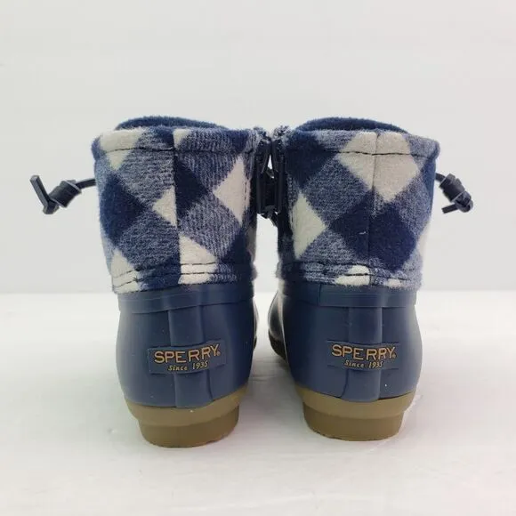 Sperry Top Sider Saltwater Toddler Size 7 Blue Plaid Wool Waterproof Duck Boots
