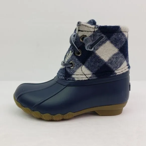 Sperry Top Sider Saltwater Toddler Size 7 Blue Plaid Wool Waterproof Duck Boots