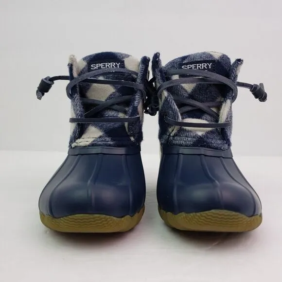 Sperry Top Sider Saltwater Toddler Size 7 Blue Plaid Wool Waterproof Duck Boots