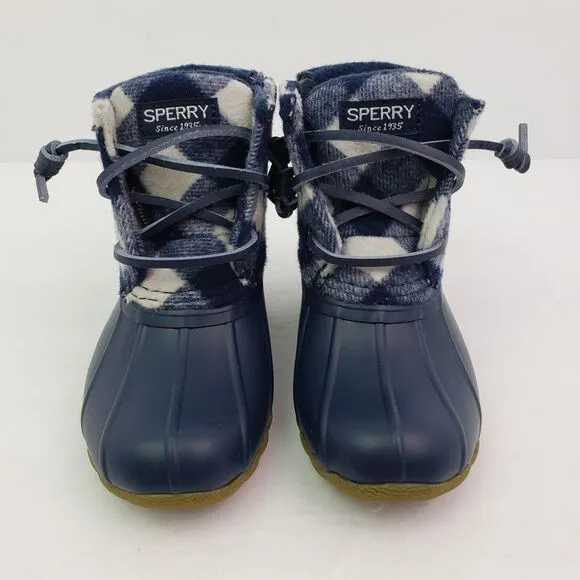 Sperry Top Sider Saltwater Toddler Size 7 Blue Plaid Wool Waterproof Duck Boots