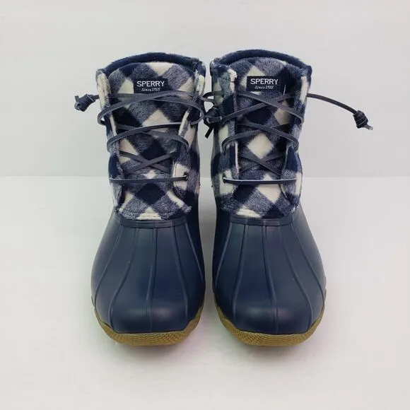 Sperry Top Sider Saltwater Youth Size 6Y Blue Plaid Wool Waterproof Duck Boots