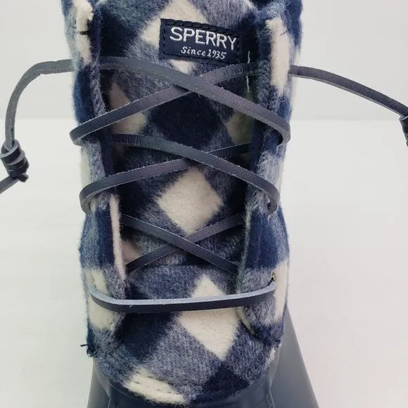 Sperry Top Sider Saltwater Youth Size 6Y Blue Plaid Wool Waterproof Duck Boots