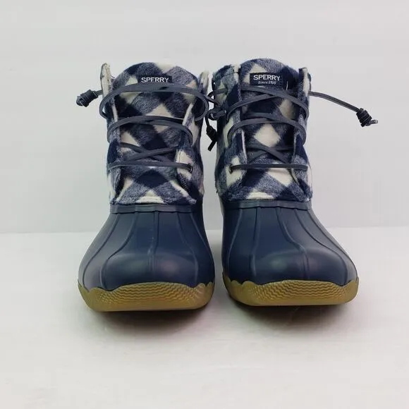 Sperry Top Sider Saltwater Youth Size 6Y Blue Plaid Wool Waterproof Duck Boots