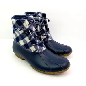 Sperry Top Sider Saltwater Youth Size 6Y Blue Plaid Wool Waterproof Duck Boots