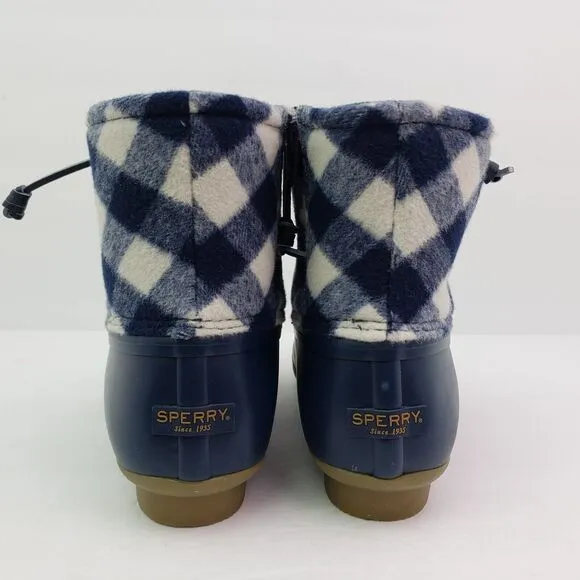 Sperry Top Sider Saltwater Youth Size 6Y Blue Plaid Wool Waterproof Duck Boots