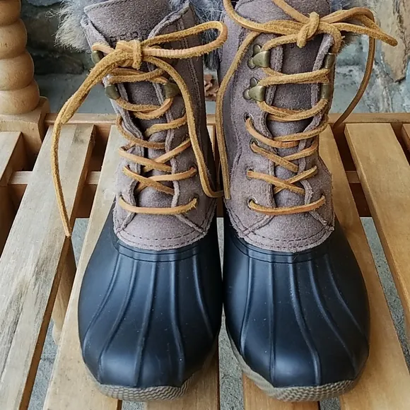 Sperry white water faux fur duck boots
