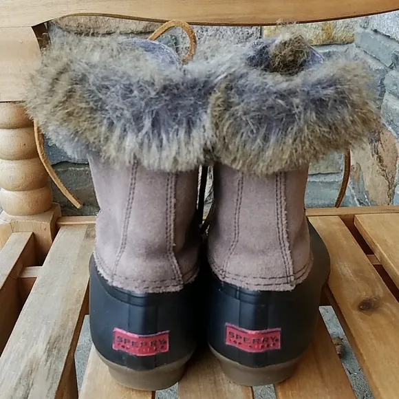 Sperry white water faux fur duck boots