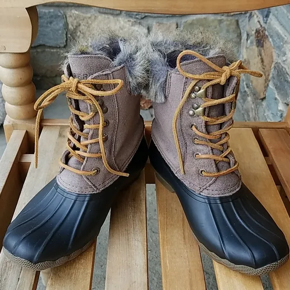 Sperry white water faux fur duck boots