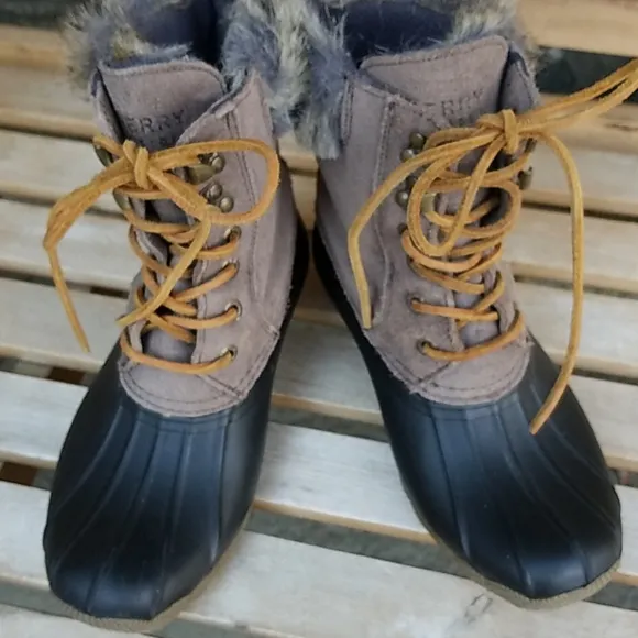 Sperry white water faux fur duck boots