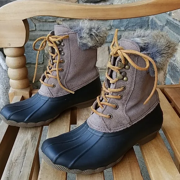 Sperry white water faux fur duck boots