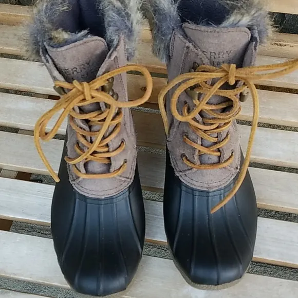 Sperry white water faux fur duck boots