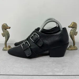 Splendid Pointed Leather Buckle Monk Strap Booties Black Block Heel Shoes 8.5