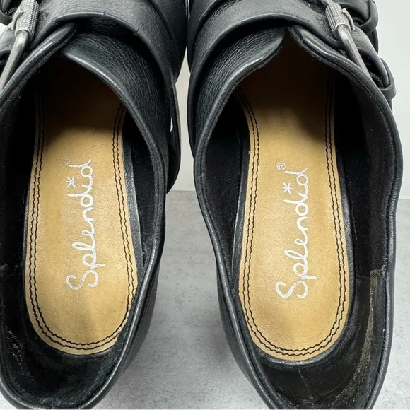 Splendid Pointed Leather Buckle Monk Strap Booties Black Block Heel Shoes 8.5
