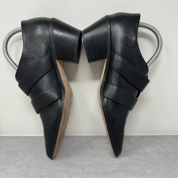 Splendid Pointed Leather Buckle Monk Strap Booties Black Block Heel Shoes 8.5