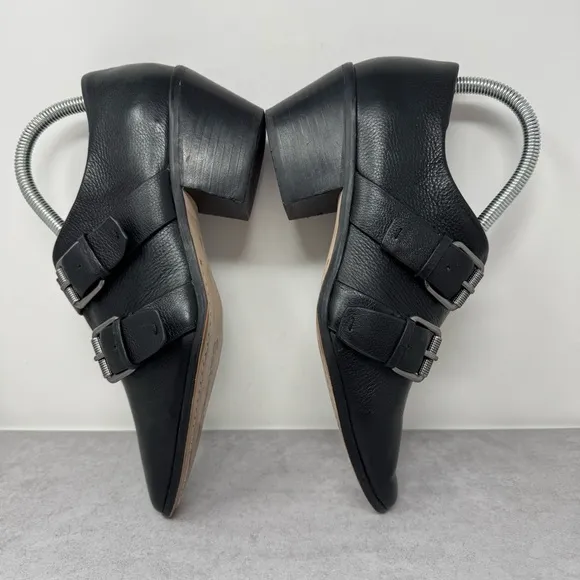 Splendid Pointed Leather Buckle Monk Strap Booties Black Block Heel Shoes 8.5