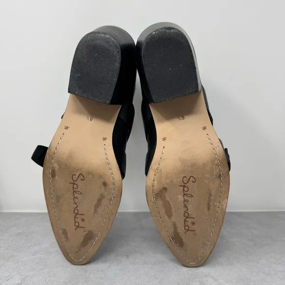 Splendid Pointed Leather Buckle Monk Strap Booties Black Block Heel Shoes 8.5