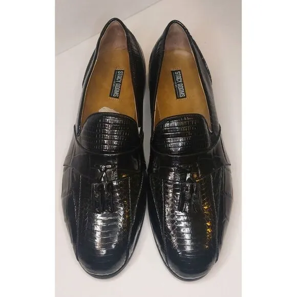 Stacy Adams Men's Black Genuine SnakeSkin Tassel Dress Loafers Shoes Sz 12W #501