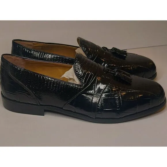 Stacy Adams Men's Black Genuine SnakeSkin Tassel Dress Loafers Shoes Sz 12W #501