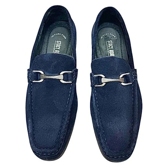 Stacy Adams Mens Newcomb Moc Toe Bit Loafer Blue Suede 7.5 M Pre-Owned