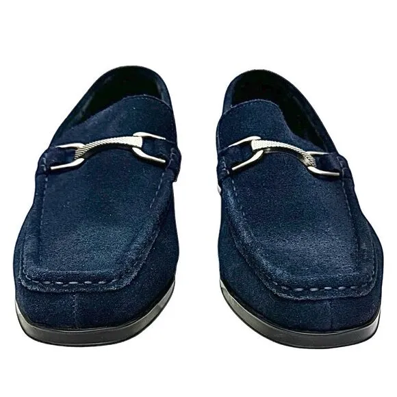 Stacy Adams Mens Newcomb Moc Toe Bit Loafer Blue Suede 7.5 M Pre-Owned