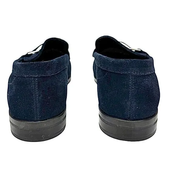 Stacy Adams Mens Newcomb Moc Toe Bit Loafer Blue Suede 7.5 M Pre-Owned